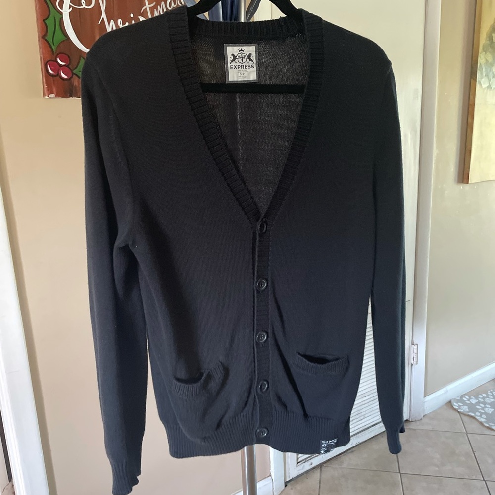 Express Solid Navy Blue Buttoned Down Cardigan Sw… - image 1